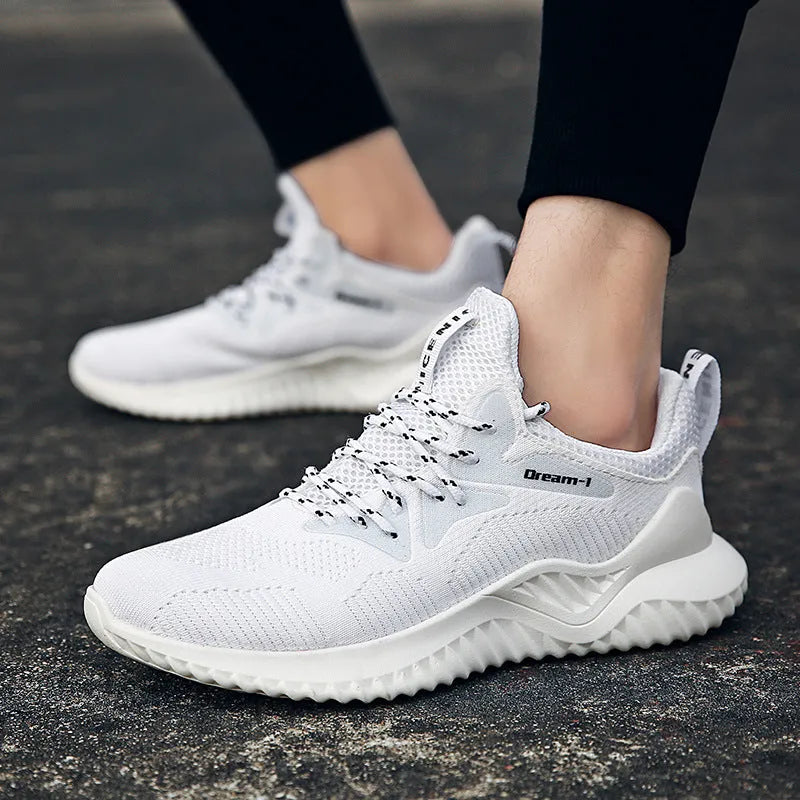 Low-cut breathable running shoes with mesh upper and front strap, shown in multiple colour options.
