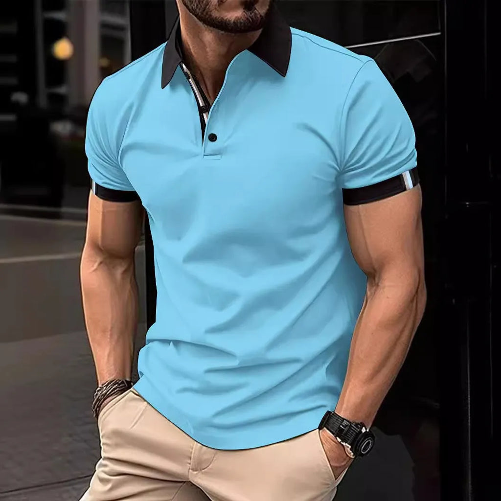 Men's casual plaid short sleeve button-up shirt in white and blue, slim fit, sizes S-XXXL