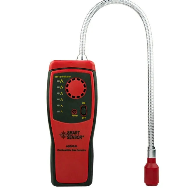 AS8800L handheld portable flammable gas leak detector with digital display and LED lights.