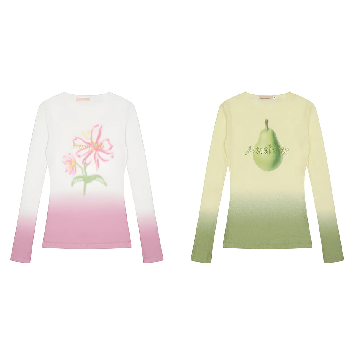Yellow green gradient flower print on women's long-sleeve polyester T-shirt