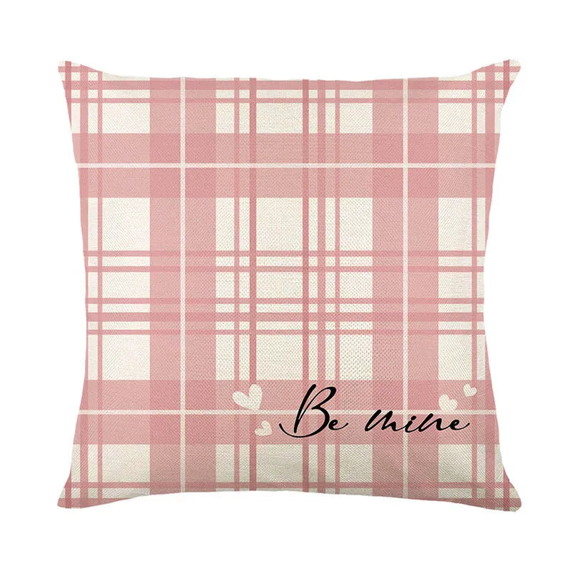 Square plaid heart printed pillow cover for Valentine's Day decor, 45cm by 45cm.