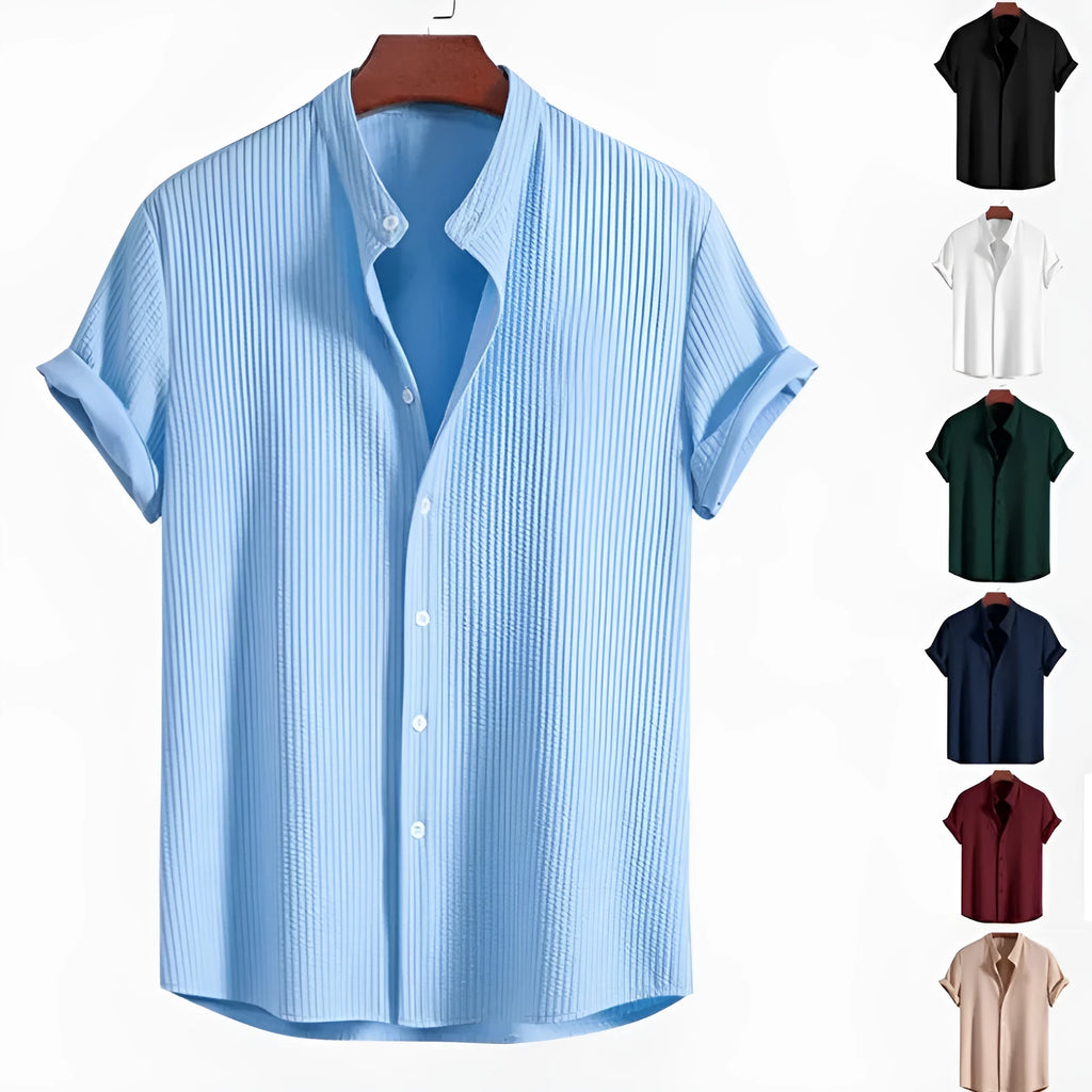 Men's loose fit short sleeve casual shirt in various colours showing summer wear option