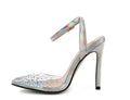 Women's pointed diamond sandals with stiletto heels in PVC material