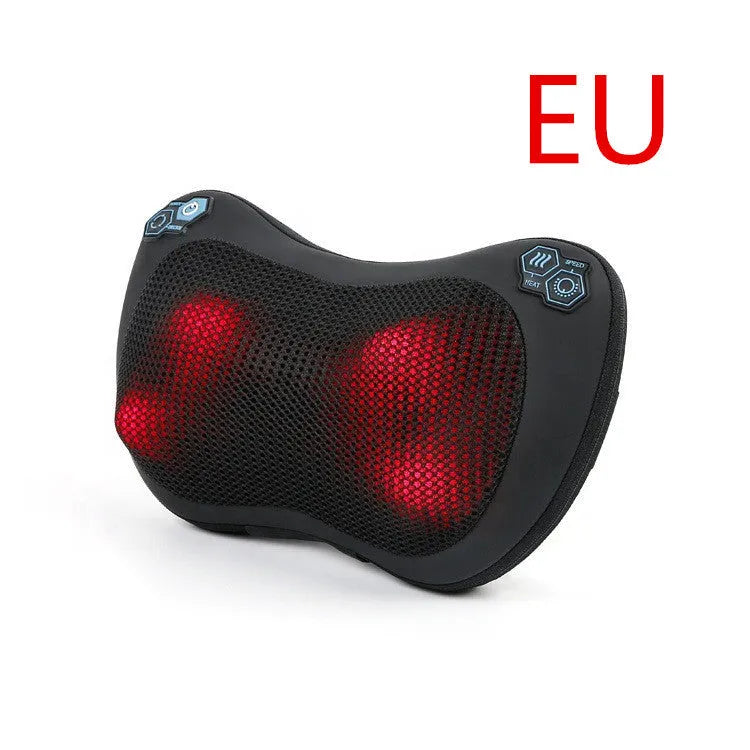 Black bone-type car massage pillow with AC power, four gears, timing function and infrared physical therapy classification