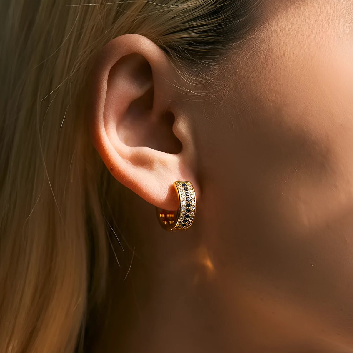 Round geometric women's earrings with electroplated 18K gold tone finish