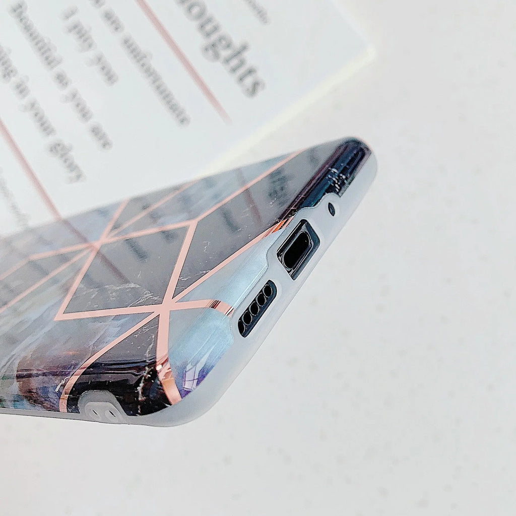 Electroplated marble pattern TPU back cover case for Huawei smartphones in various colours