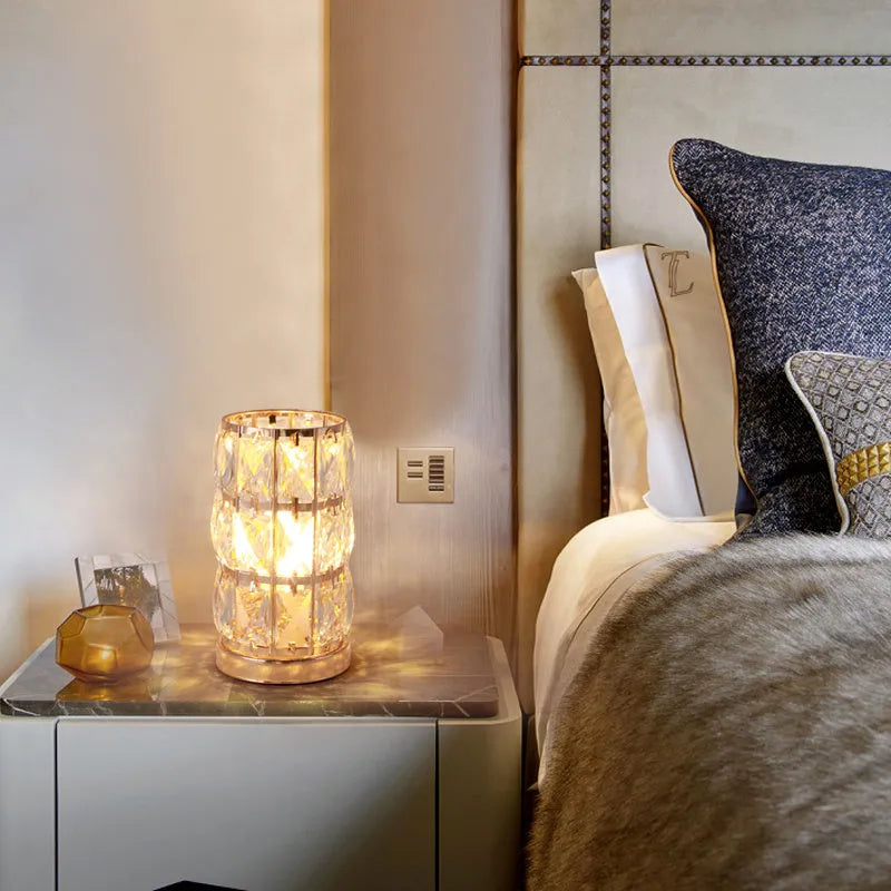 Gold iron art and crystal table lamp with E27 light source for bedside, bedroom, living room or study use
