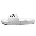Men's black open toe slippers with rubber soles showing size range 36-46