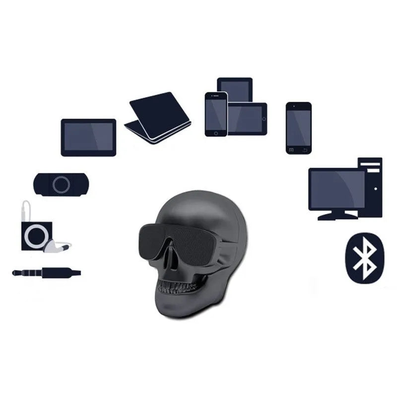 Skull-shaped portable wireless Bluetooth speaker in one of six colours with a 10-hour battery.