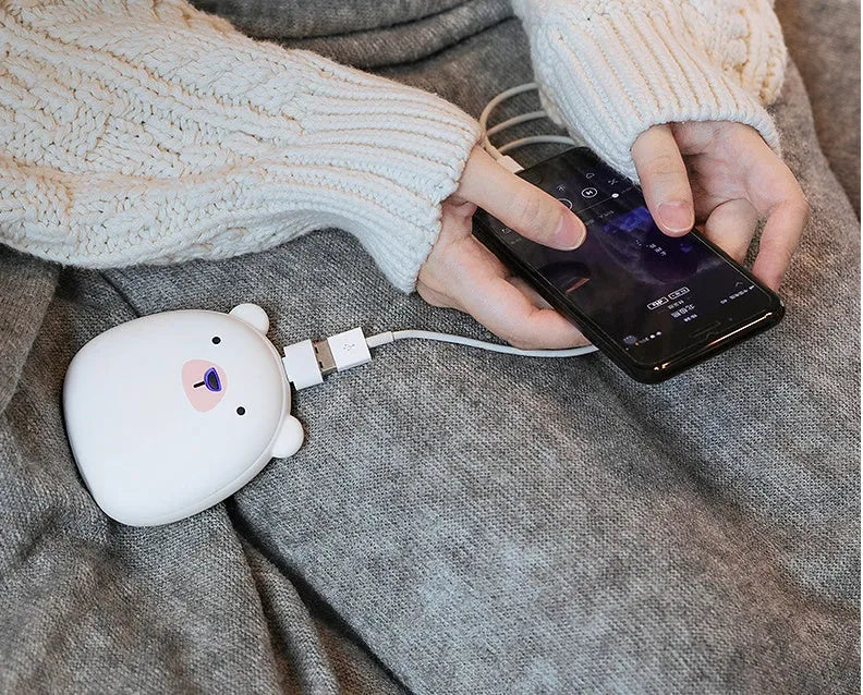 Cartoon penguin polar bear USB rechargeable hand warmer with power bank function in black, white, or whiteblack
