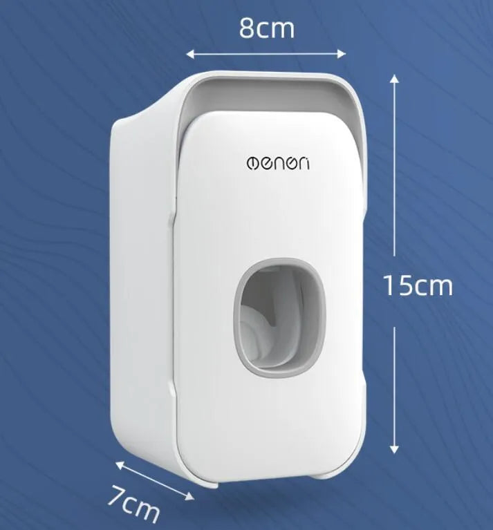 Automatic touchless toothpaste dispenser with digital LCD display mounted on a bathroom wall