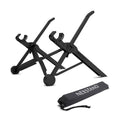 Sagacious black portable folding computer bracket showing adjustable height mechanism