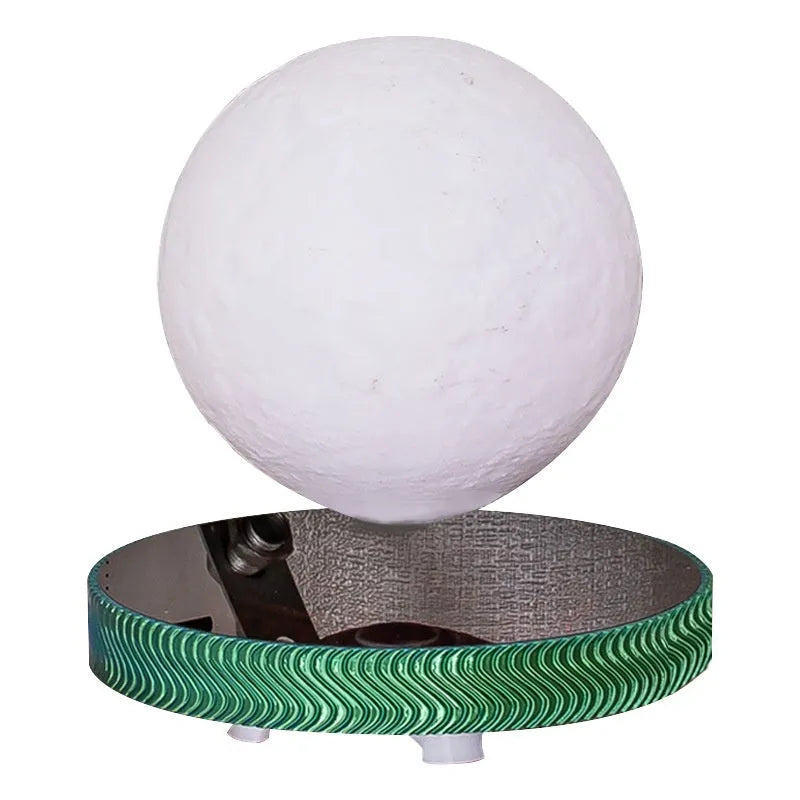 Magnetic suspension moon lamp floating above surface with 3D printed modern design