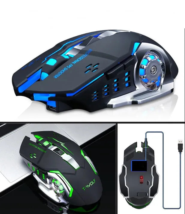 Black and white wireless silent mouse with 6 buttons and 2400 DPI sensor for laptops