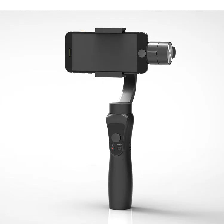 Black 3-axis handheld smartphone gimbal stabilizer on a table