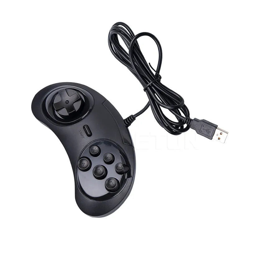 Black Sega-style USB gaming controller with 1.8 metre cable for Windows PC