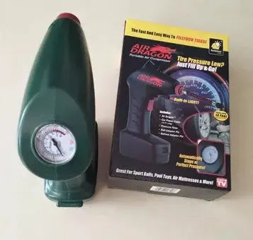 Portable 12V electric car tyre air pump and inflator unit with hose.