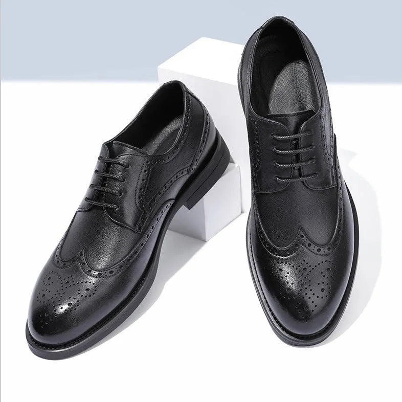 Men's black and brown brogue leather shoes for business wear in sizes 38 to 47