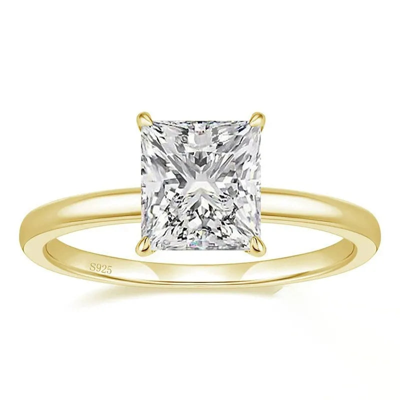 Geometric 925 sterling silver women's ring with round zirconia stone in silver, gold, and rose gold finishes.