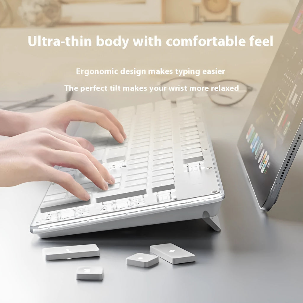 Button mute wired mechanical feel keyboard with backlight options, shown with a 44cm ABS case.