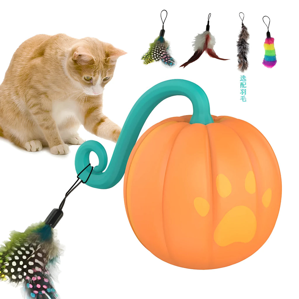 Automatic moving LED cat ball toy in watermelon or pumpkin design for interactive pet play