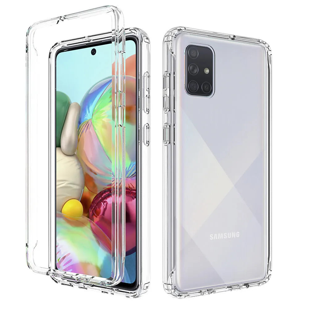Transparent anti-drop Samsung phone case, PC and TPU two-in-one 360 back cover, clear solid colour design