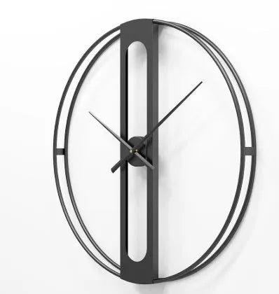 Round metal wall clock with 50cm diameter face in black or gold colour on white wall