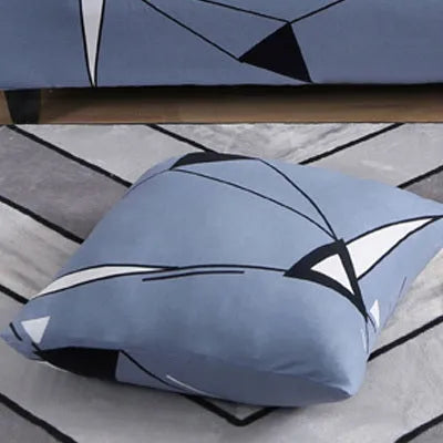 Geometric pattern stretch sofa slipcover on double seat sofa with matching cushion