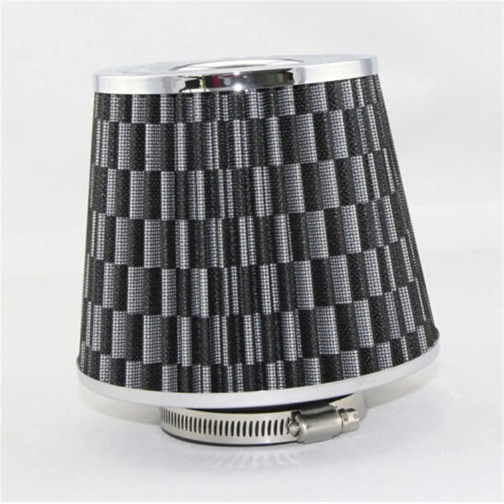 Car modified air filter 75mm inlet 150mm mushroom head in Pure blue, carbon fibre pattern, or silver edge finish