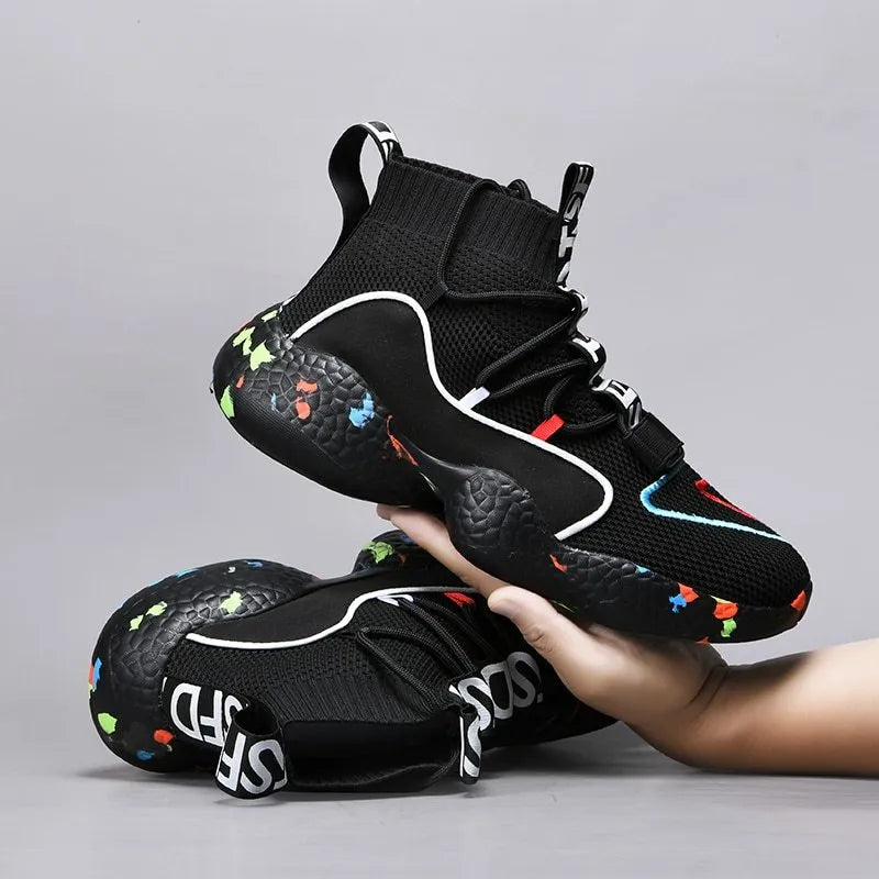 Men's camouflage pattern vulcanised sneakers with mesh upper and rubber sole for running