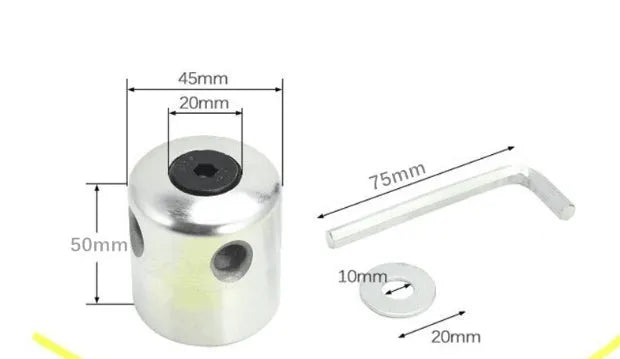 Silver aluminium lawn mower grass head replacement kit with four light yellow square strings and wrench