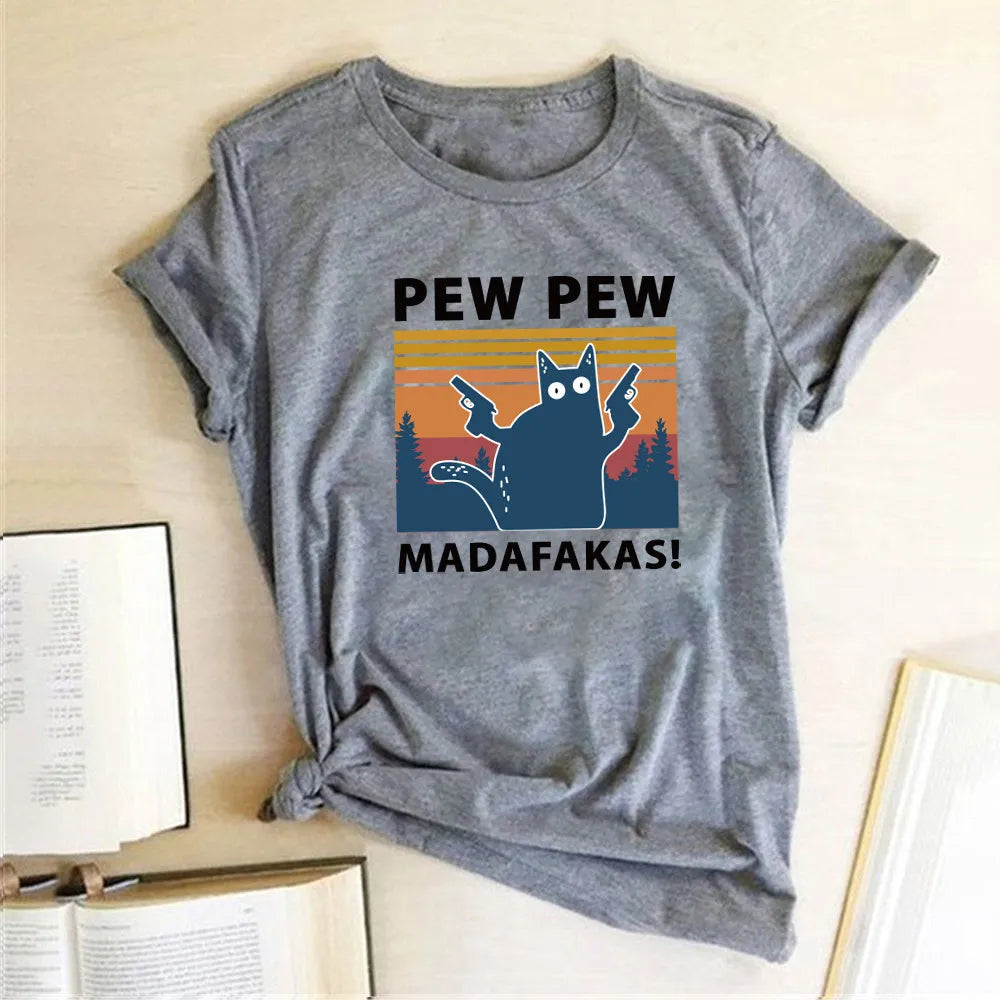 Short sleeve printed T-shirt with round neck and loose fit in multiple colour options