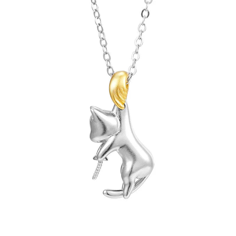 925 sterling silver clavicle chain necklace with cat motif design and electroplated finish