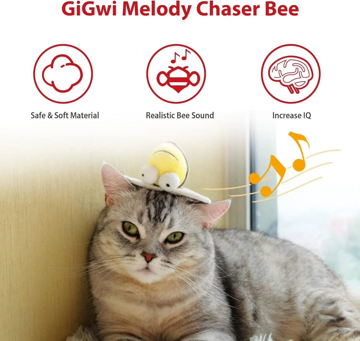 Yellow bee-shaped flannelette cat toy with electronic motion-activated squeaking sound