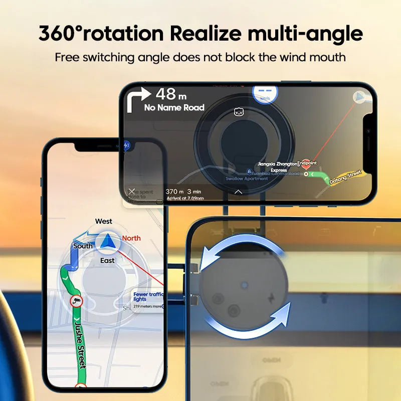Telescopic folding car phone holder with magnetic suction installation on vehicle instrument panel