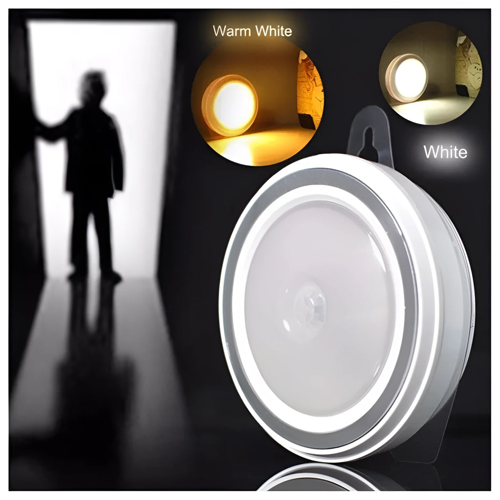 Smart body motion sensor LED light with circular design for wardrobe and corridor lighting