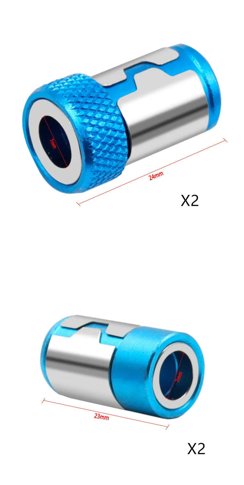 Light blue high carbon steel slotted screwdriver bit with a blue magnetic ring.