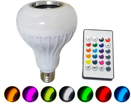 White Bluetooth speaker LED light bulb with E27 base and remote control for colour changing