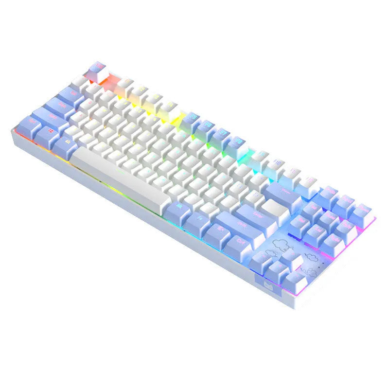 Wireless Bluetooth mechanical keyboard with metal board in blue-white and purple-white colour options