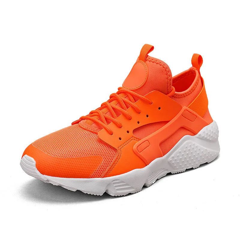 Men's mesh low top casual shoes in fluorescent red with lace-up closure and cross shoulder straps