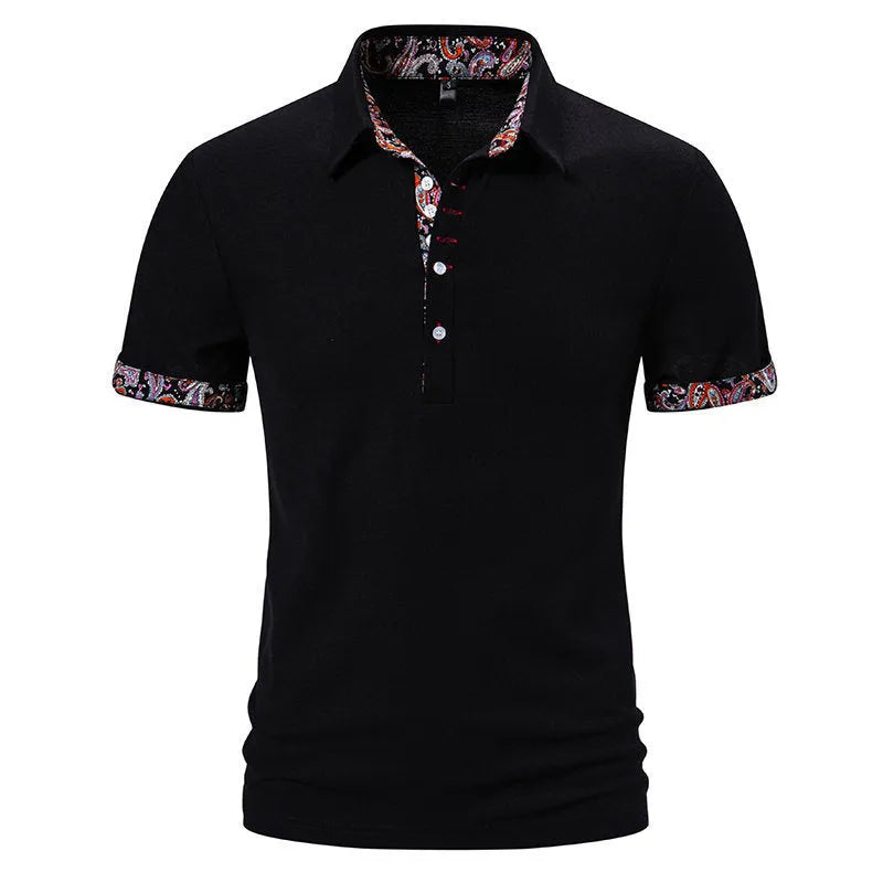 Men's polo shirt with colour-stitch turnover collar in cotton blend fabric