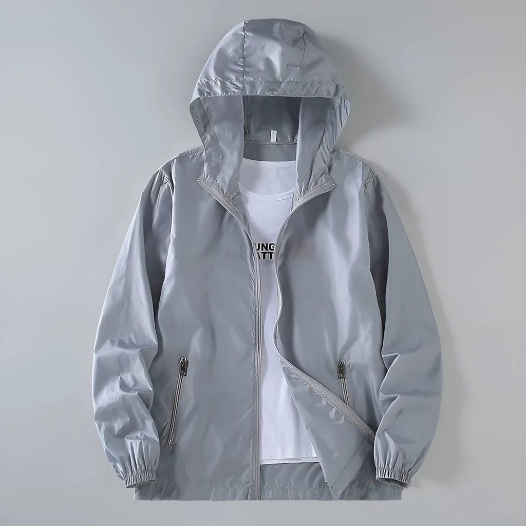 Men's summer sun protection coat, single-layer polyester, loose fit, side seam pocket, black gray white yellow, M-7XL