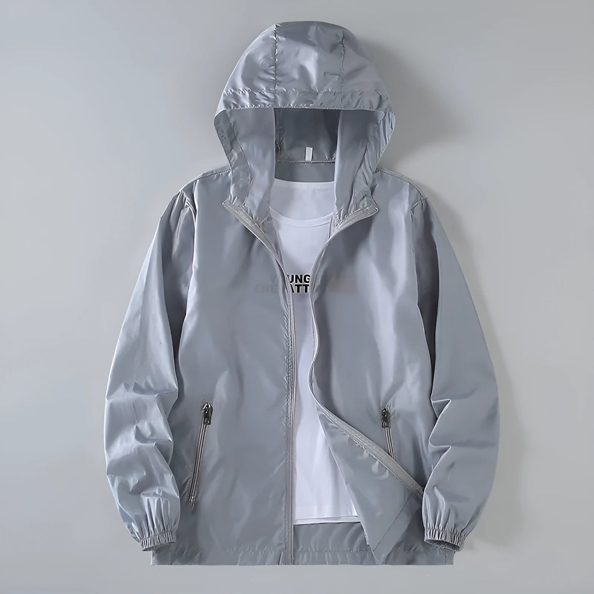 Men's summer sun protection coat, single-layer polyester, loose fit, side seam pocket, black gray white yellow, M-7XL