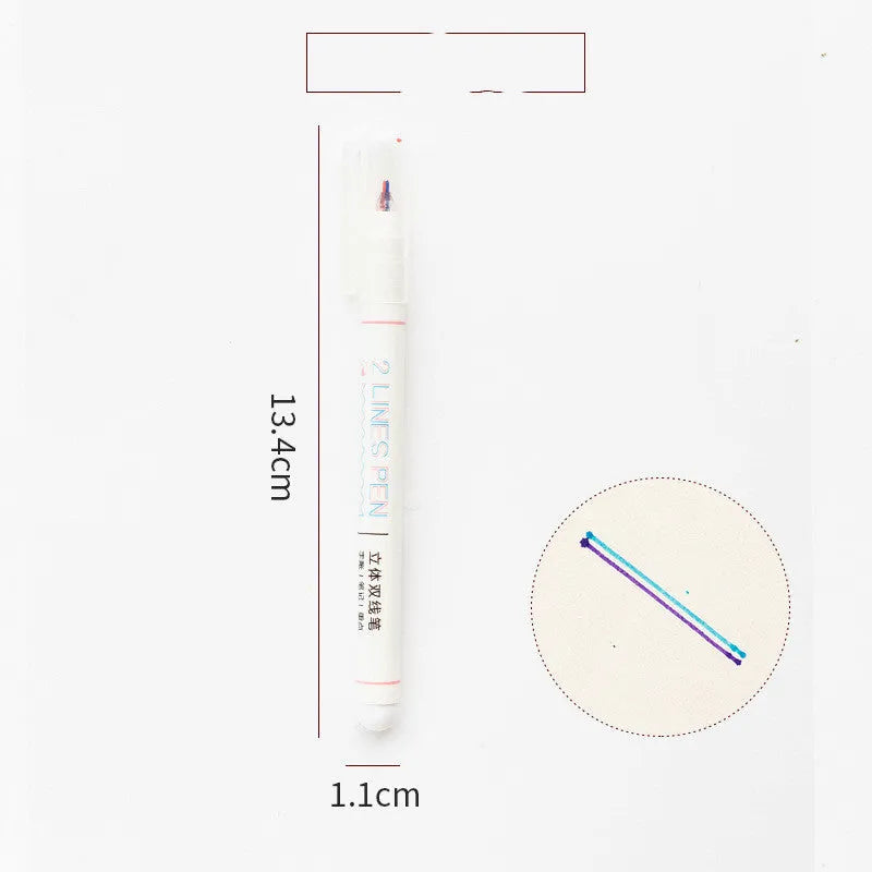 A black double line highlighter pen with a 0.5mm tip, shown creating two parallel coloured lines on paper.
