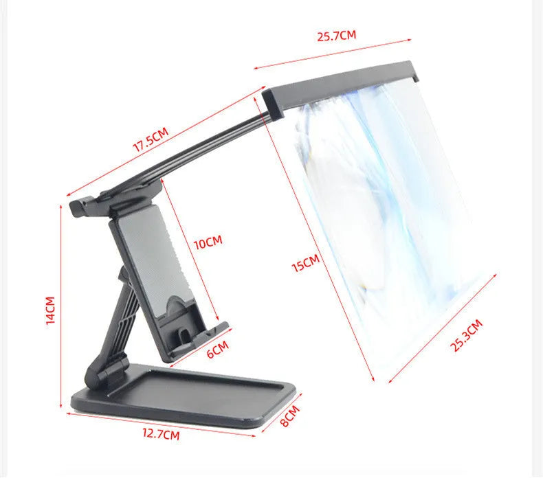 Black L20 split mobile phone screen magnifier with 12-inch viewing area and separate stand.