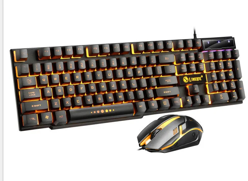 Limei GTX300 white gaming keyboard and mouse set with RGB backlight on desk