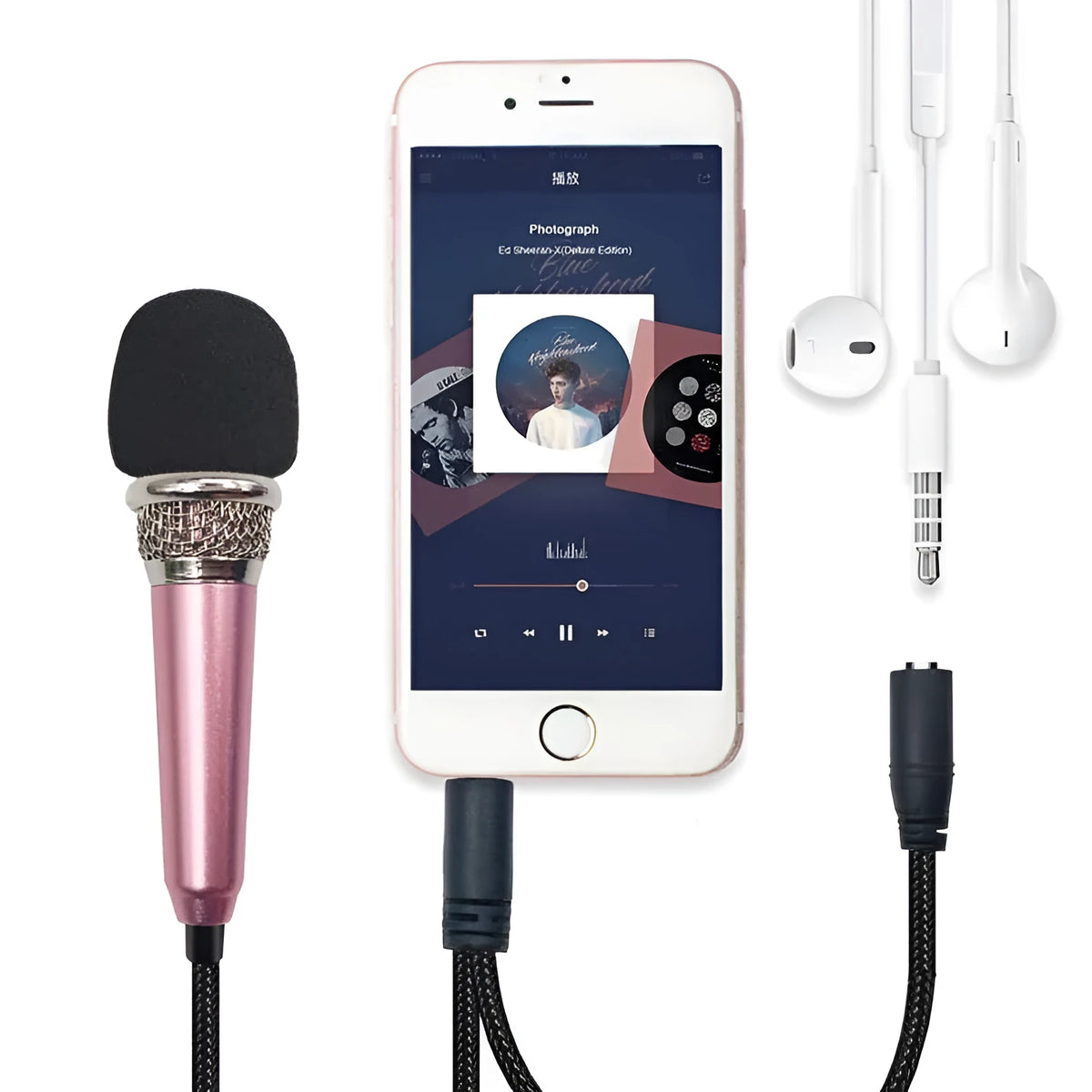 T3 Mini wired condenser microphone in silver with 3.5mm jack for Android phones.
