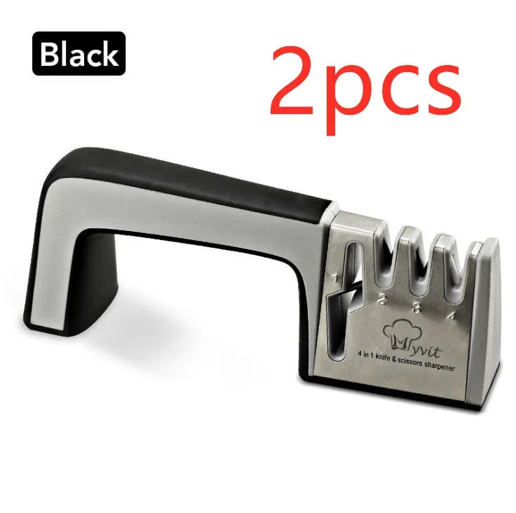 4-in-1 kitchen knife sharpener with TPR and ABS handle, 238 x 50 x 67mm, black or cyan colour options