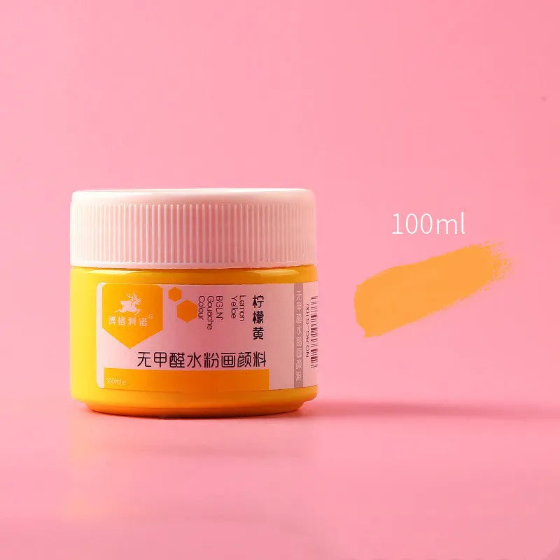 100g bottled gouache paint for beginners in eight colours including blue, red, yellow, black