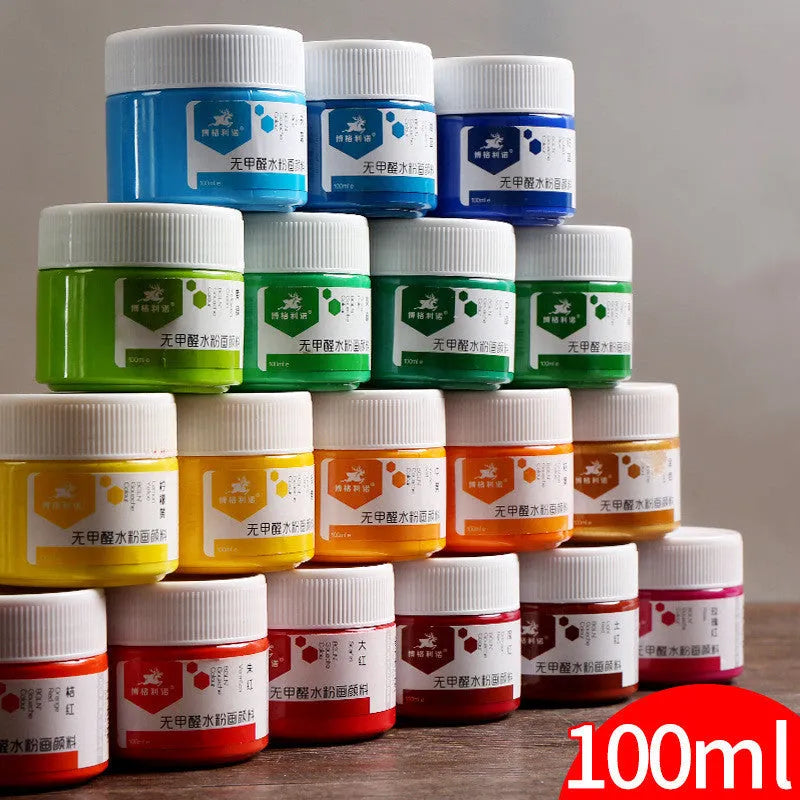 100g bottled gouache paint for beginners in eight colours including blue, red, yellow, black